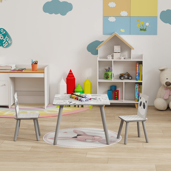Grey Kids Table and Chair Set with 2 Chairs for Ages 3-8 Years by ZONEKIZ