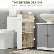 Slim Bathroom Storage Trolley with Wheels for Small Spaces White Kleankin