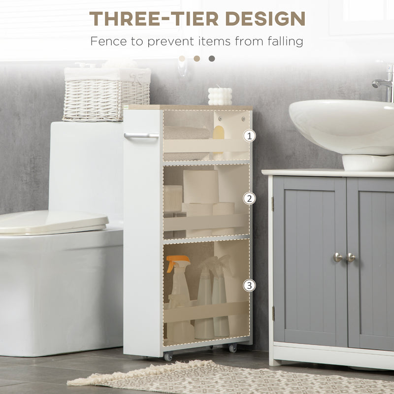 Slim Bathroom Storage Trolley with Wheels for Small Spaces White Kleankin