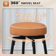 Pair of Adjustable Faux Leather Bar Stools with Footrest for Home Bar or Kitchen, Brown Seat With Black Legs