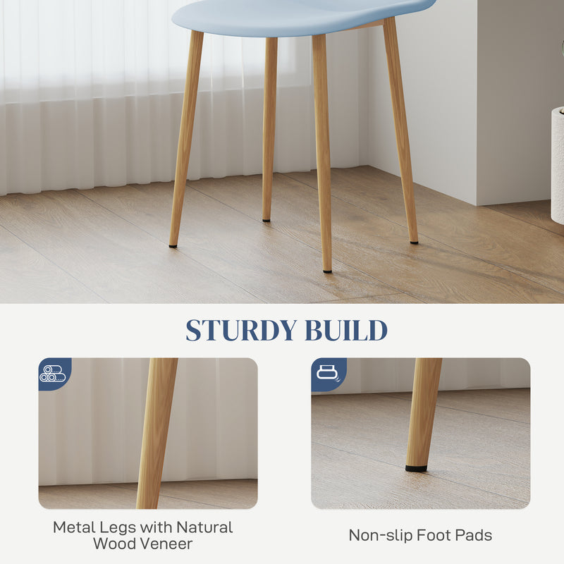 Set of 4 Light Blue Dining Chairs with Backrest and Steel Legs for Kitchen or Living Room by HOMCOM