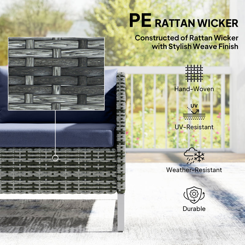 4 Seater Rattan Garden Furniture Set with Storage Box and Coffee Table, Mixed Grey Outsunny