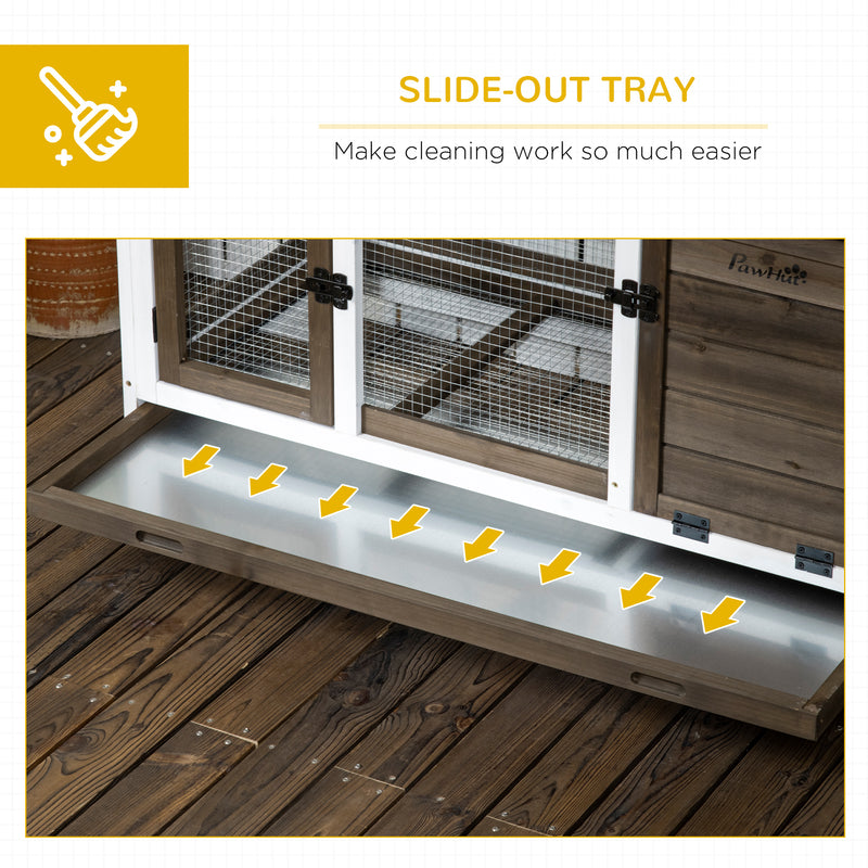 Wooden Rabbit Hutch with Removable Tray and Wheels for Outdoor or Indoor Use Brown