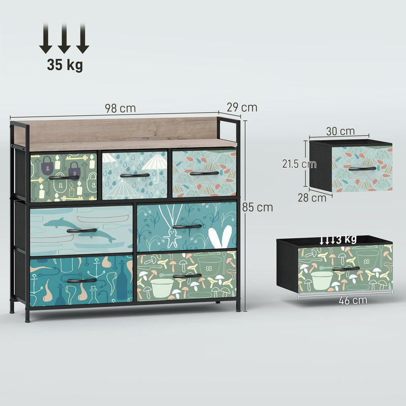 7 Drawer Chest of Drawers with Spacious Storage Ideal for Bedroom or Office Blue