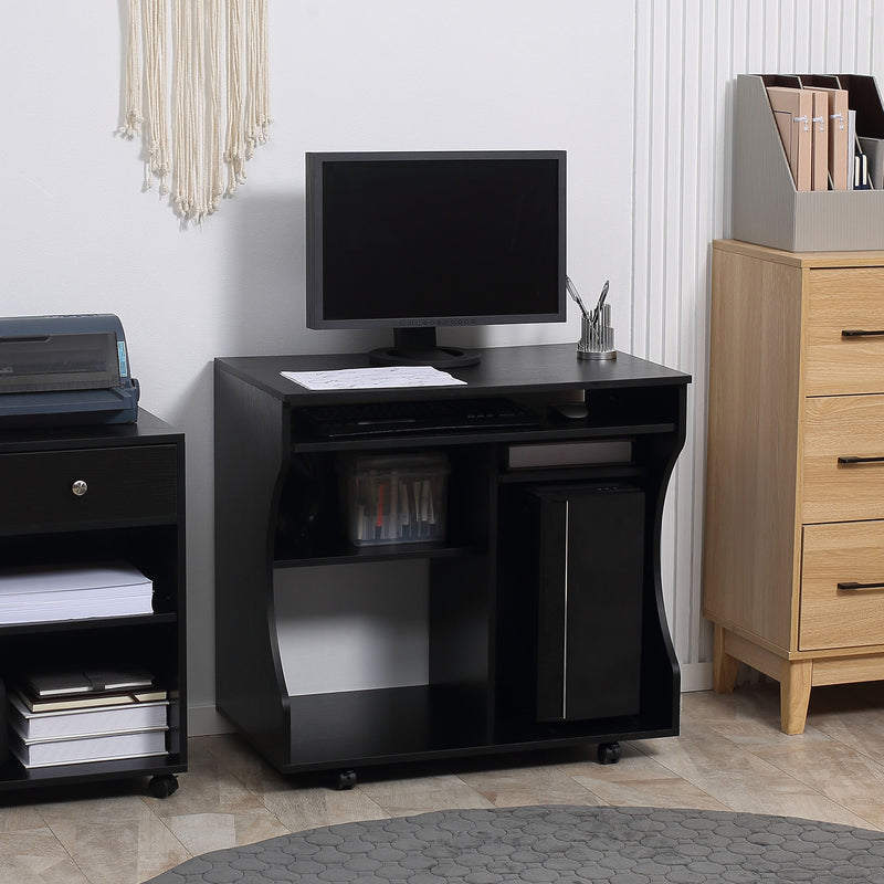 Black Compact Work Desk with Wheels and Multi Storage by HOMCOM