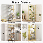 Elegant Gold Geometric Bookcase With 7 Tiered Open Shelves For Display And Storage, 80W x 30D x 180H cm