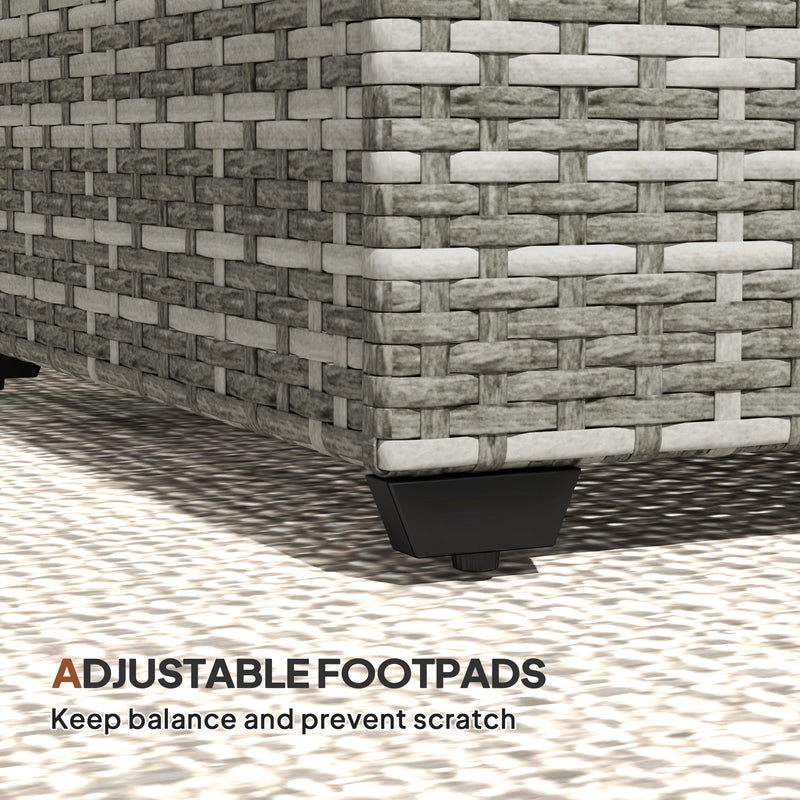 Light Grey Rattan Side Table with 90 x 50cm Glass Top for Garden or Patio by Outsunny