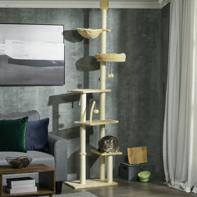 Adjustable 6 Tier Cat Climbing Tower With Hammock And Scratching Posts For Indoor Use Beige