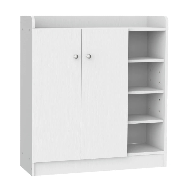 2 Door Shoe Cabinet with 4 Adjustable Shelves - White