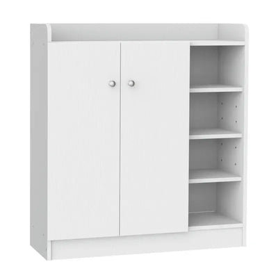 2 Door Shoe Cabinet with 4 Adjustable Shelves - White Homcom
