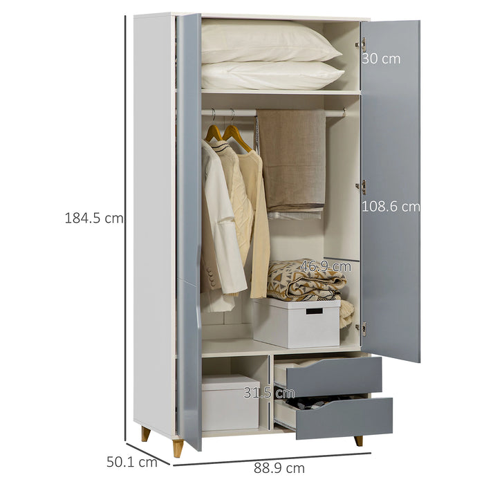 2 Door Wardrobe With 2 Doors, Grey