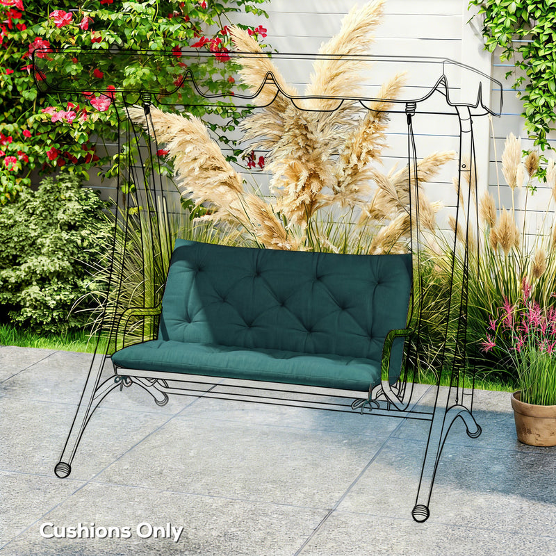 Outdoor Bench Cushion for 2 Seater Benches and Swing Chairs with Tie Fastenings Green AOSOM