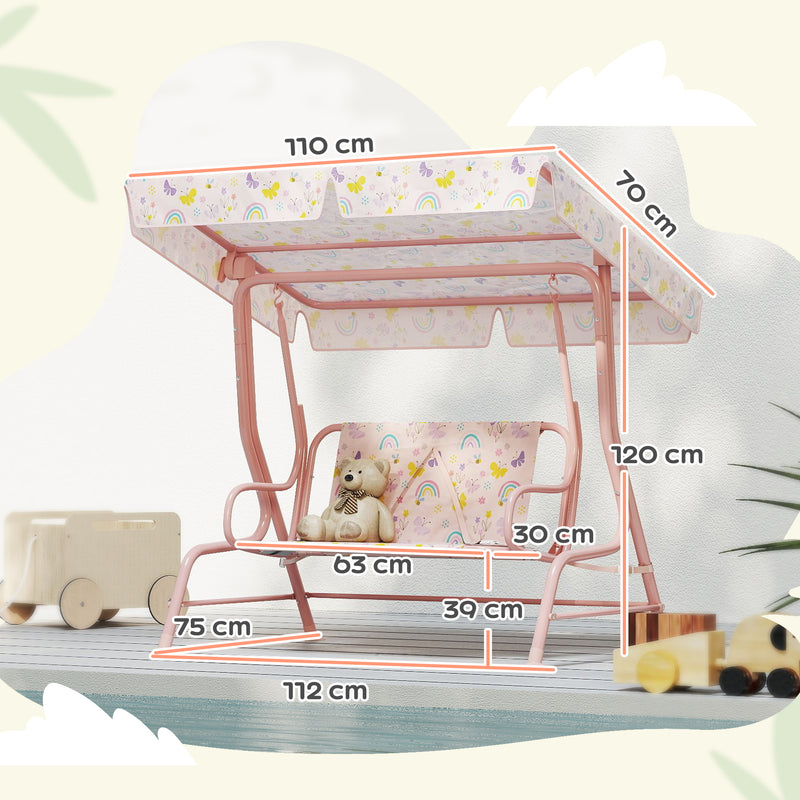 Kids Garden Swing Chair 2 Seater With Adjustable Canopy and Safety Belt Pink by AIYAPLAY