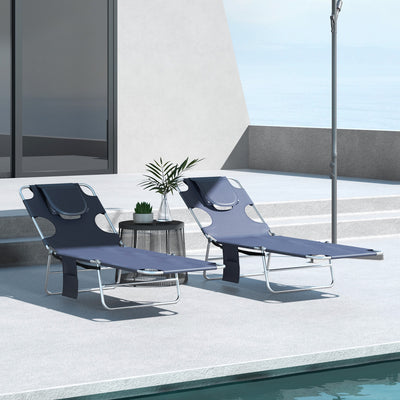 Grey Foldable Sun Lounger Set of 2 with Reading Hole and Adjustable Backrest for Garden AOSOM