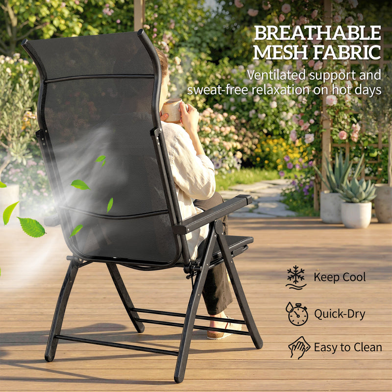 Folding Garden Recliner Chairs Set of 2 with Adjustable Back and Footrest Dark Grey Outsunny