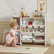 Kids Toy Storage Unit with 8 Removable Bins and Shelves Ideal for Playroom Organisation White AOSOM