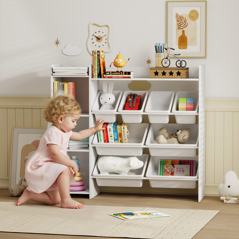 Kids Toy Storage Unit with 8 Removable Bins and Shelves Ideal for Playroom Organisation White AOSOM