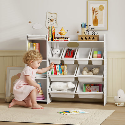 Kids Toy Storage Unit with 8 Removable Bins and Shelves Ideal for Playroom Organisation White AOSOM