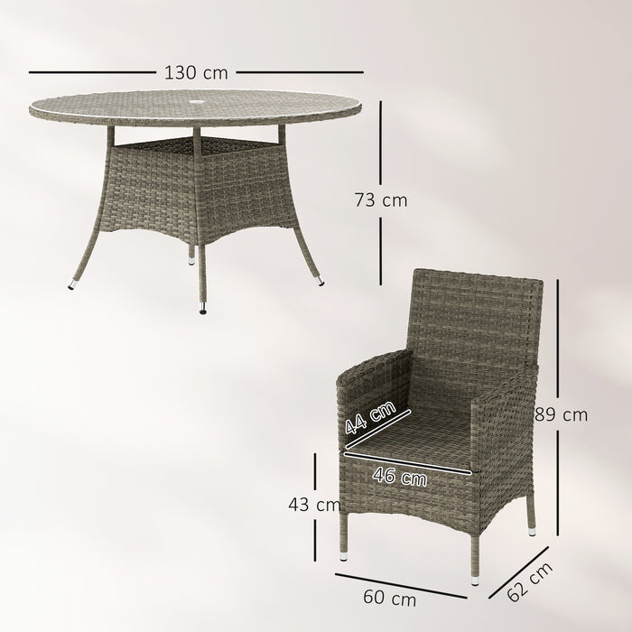Light Grey 7 Piece Rattan Patio Dining Set with Round Glass Table by Outsunny