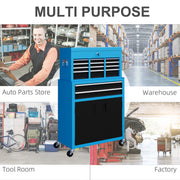 Portable Metal Tool Chest with 6 Drawers and Wheels for Garage and Workshop Use Blue