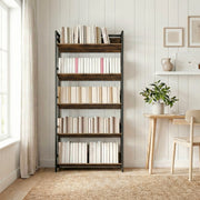 Bookcase and Room Divider with Five Secure Shelves for Organised Living Rustic Brown Black AOSOM