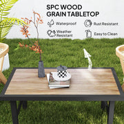 Metal Rectangular Garden Coffee Table with Woodgrain SPC Tabletop for Outdoors 100cm Brown by Outsunny