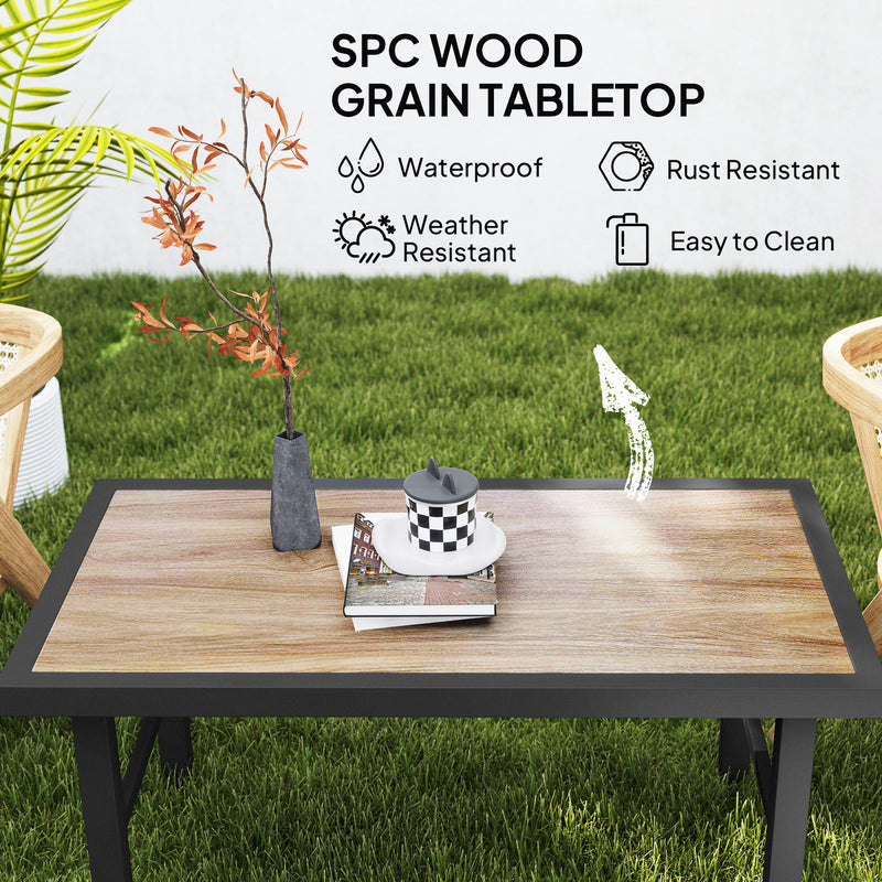 Metal Rectangular Garden Coffee Table with Woodgrain SPC Tabletop for Outdoors 100cm Brown by Outsunny