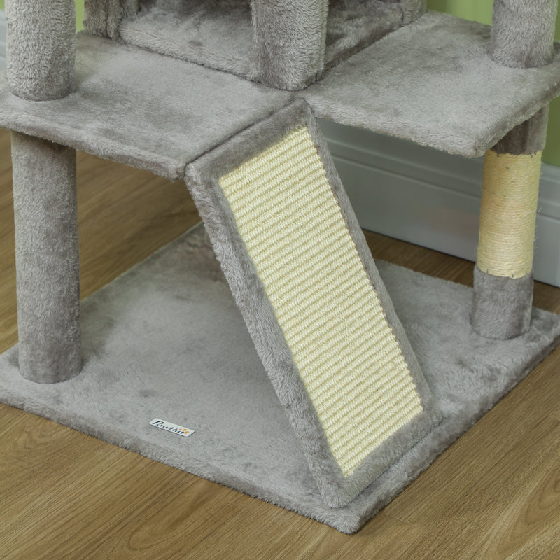 Light Grey 138cm Multi Level Cat Tree With Condos Scratching Posts And Hanging Toys