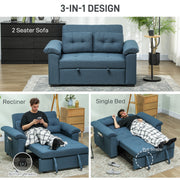 Blue 2 Seater Click Clack Sofa Bed with Side Pockets and Pillows by HOMCOM
