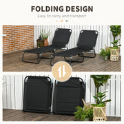 Set of 2 Black Folding Sun Loungers with Metal Frame Ideal for Garden or Patio Use