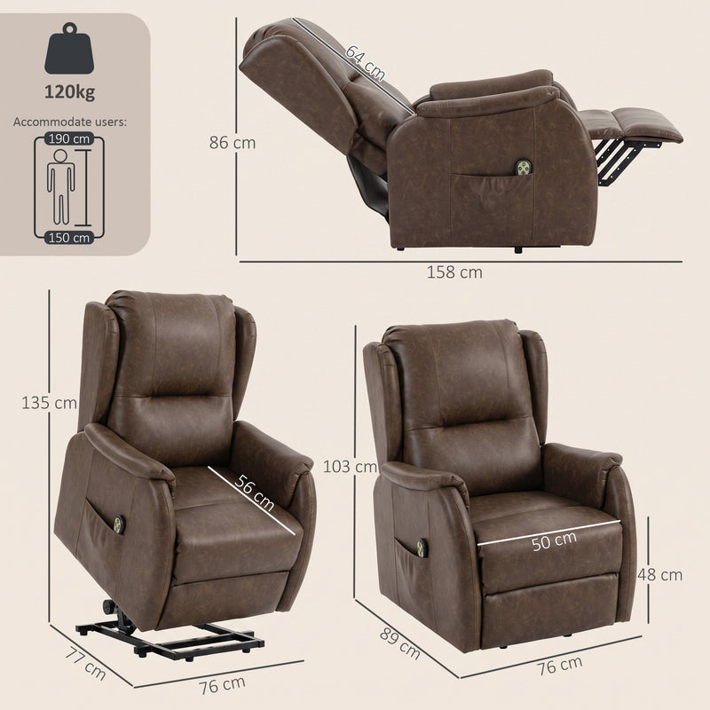 Electric Recliner Armchair Power Lift Brown - reclined