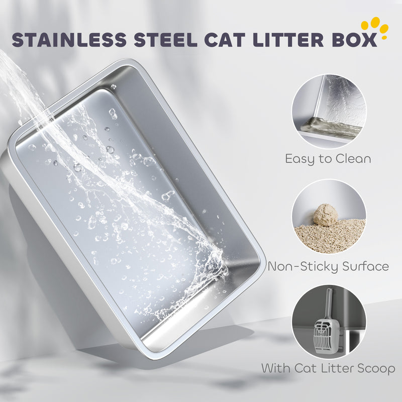 Extra Large Enclosed Stainless Steel Cat Litter Box With Scoop And Top Entry Design
