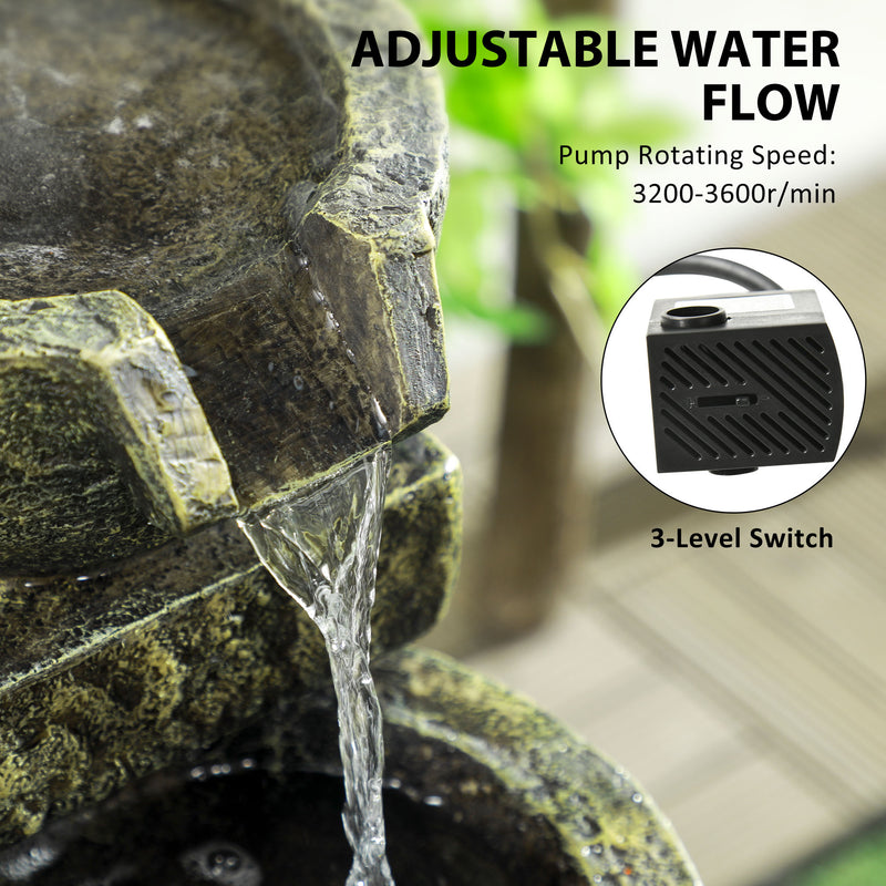 4 Tier Garden Water Fountain Feature with Stone Effect Bowls and Adjustable Water Flow