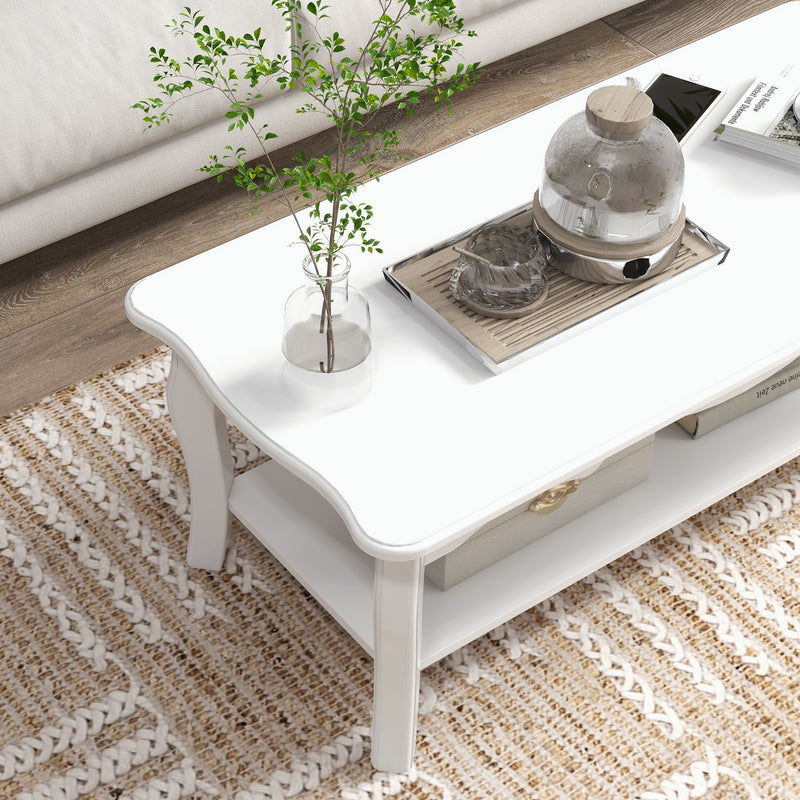 Coffee Table with Storage Shelf for Organised Living Room Small Space White
