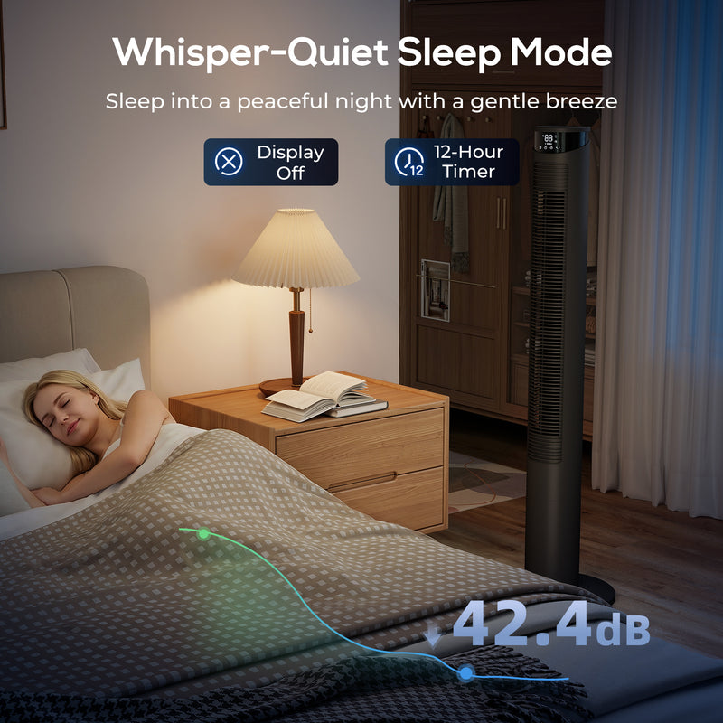 Tower Fan with Smart App Control and Quiet Sleep Mode for Cool UK Homes Black AOSOM