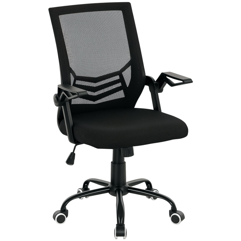 Ergonomic Mesh Office Chair With Flip Up Arms And Lumbar Support For Home Desk, Black