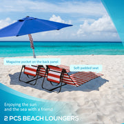 Folding Beach Chair Set with Adjustable Backrest and Carry Bag for Easy Transport Red Outsunny