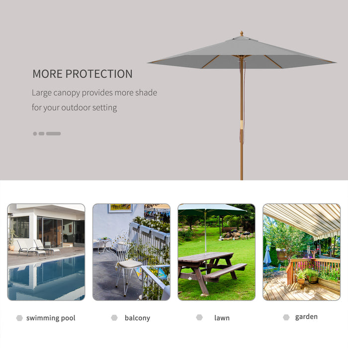 Light Grey 2.5m Wooden Garden Parasol Sun Shade Outdoor Patio Umbrella by Outsunny