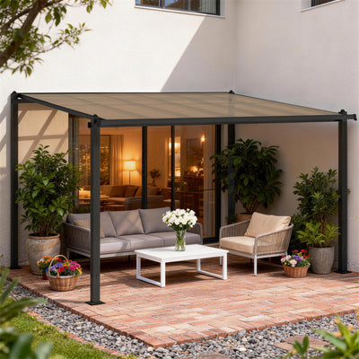 Lean To Pergola with Waterproof Roof for Year Round Garden Shelter Dark Grey Outsunny