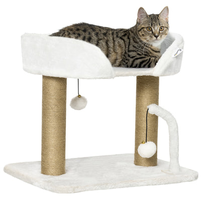 Indoor Cat Tree with Jute Scratching Post and Hanging Toy Balls for Play, White