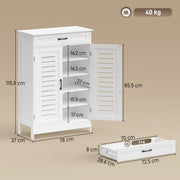 White Shoe Storage Cabinet For Hallway with Louvered Doors Adjustable Shelves and Drawer 78x37x115cm Homcom