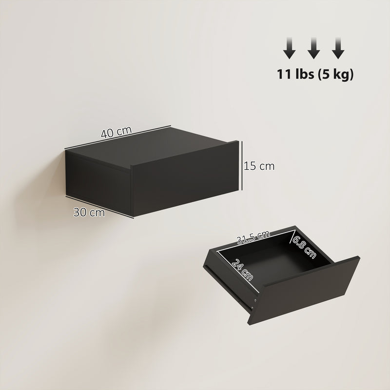 Floating Bedside Tables Set of 2 with Drawer for Space Saving Bedroom Storage Black