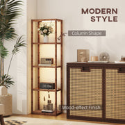 LED Floor Lamp with 4 Glass Shelves Dimmable Tall Light for Living Room Rustic Brown