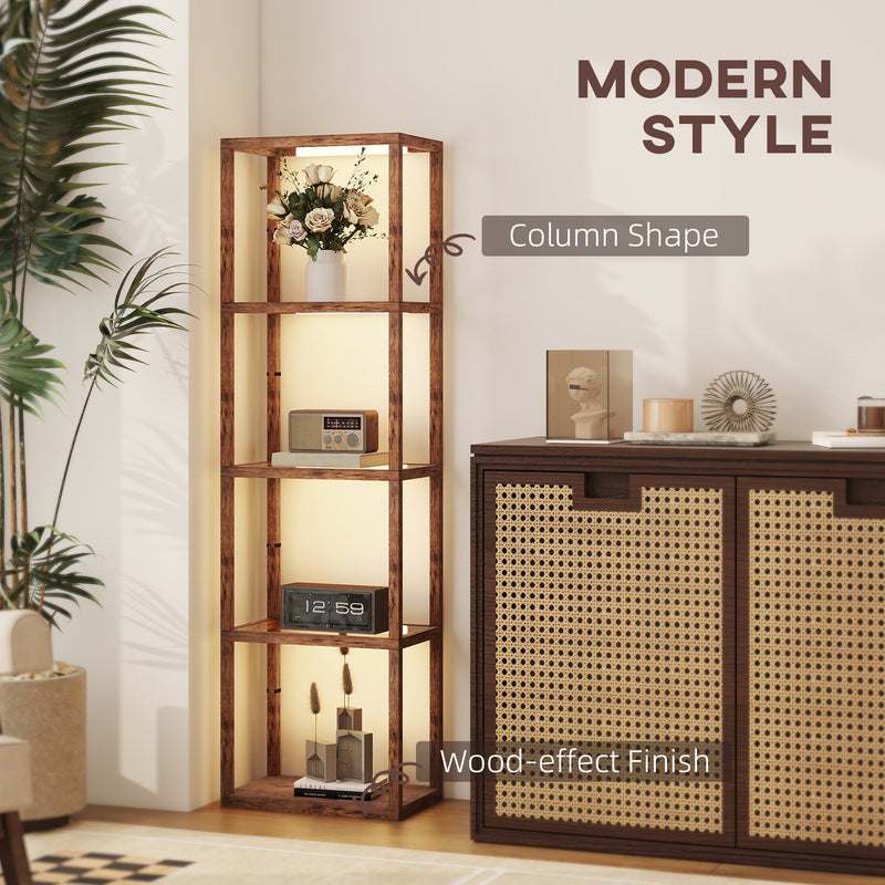 LED Floor Lamp with 4 Glass Shelves Dimmable Tall Light for Living Room Rustic Brown