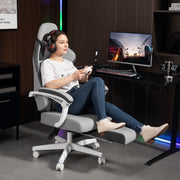 Grey Velvet Reclining Gaming Chair With Footrest And Lumbar Support For Home Office