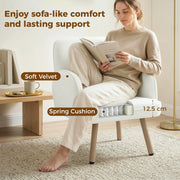 Velvet Armchair with Supportive Cushion and Sturdy Frame for Living Room or Bedroom Cream White Homcom