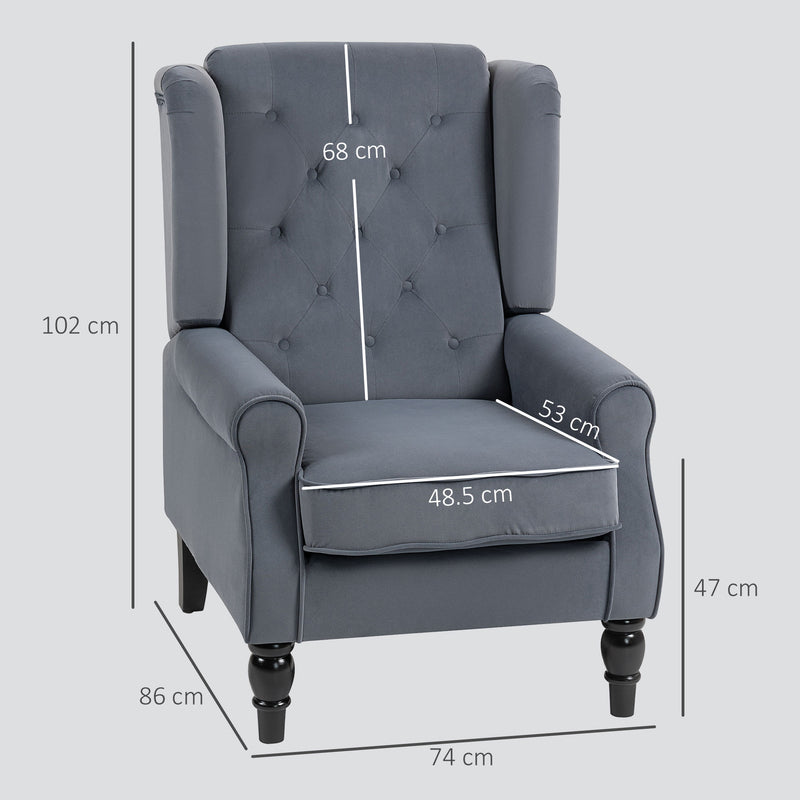 Grey Wingback Accent Chair With Button Tufted Backrest For Living Room Or Bedroom Use