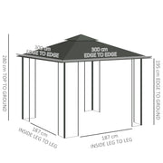 Grey 3 x 3m Steel Frame Garden Gazebo with Drapes, Double Roof for Outdoor Shade