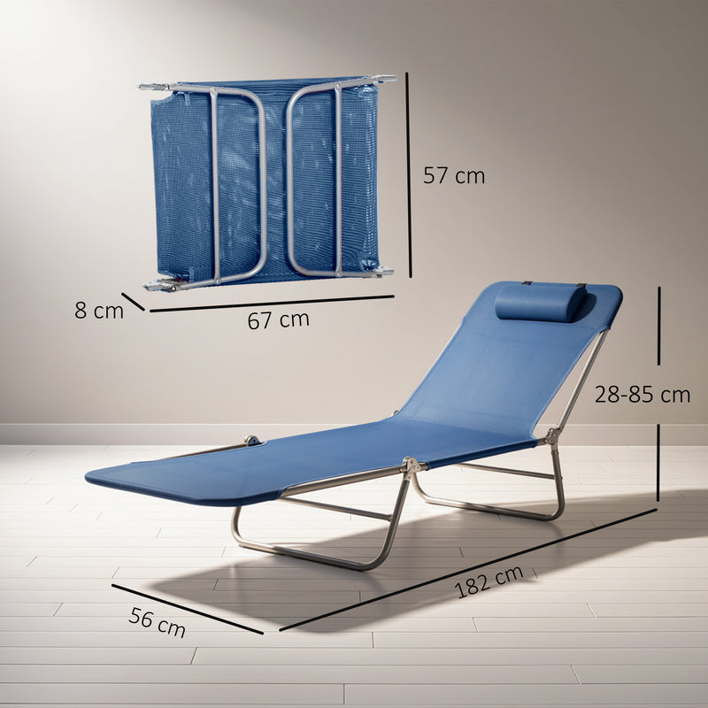 Folding Sun Lounger with Adjustable Headrest for Garden or Beach Use Dark Blue Outsunny