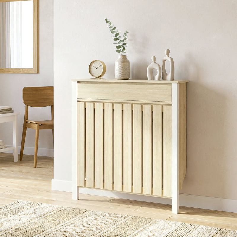 Radiator Cover with Drawer for Safe Heat and Extra Storage Oak Homcom